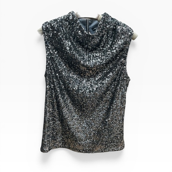 Cable & Gauge Tops - Cable Gauge Sleeveless Sequin Cowl Neck Top - Silver Size: Small NWT